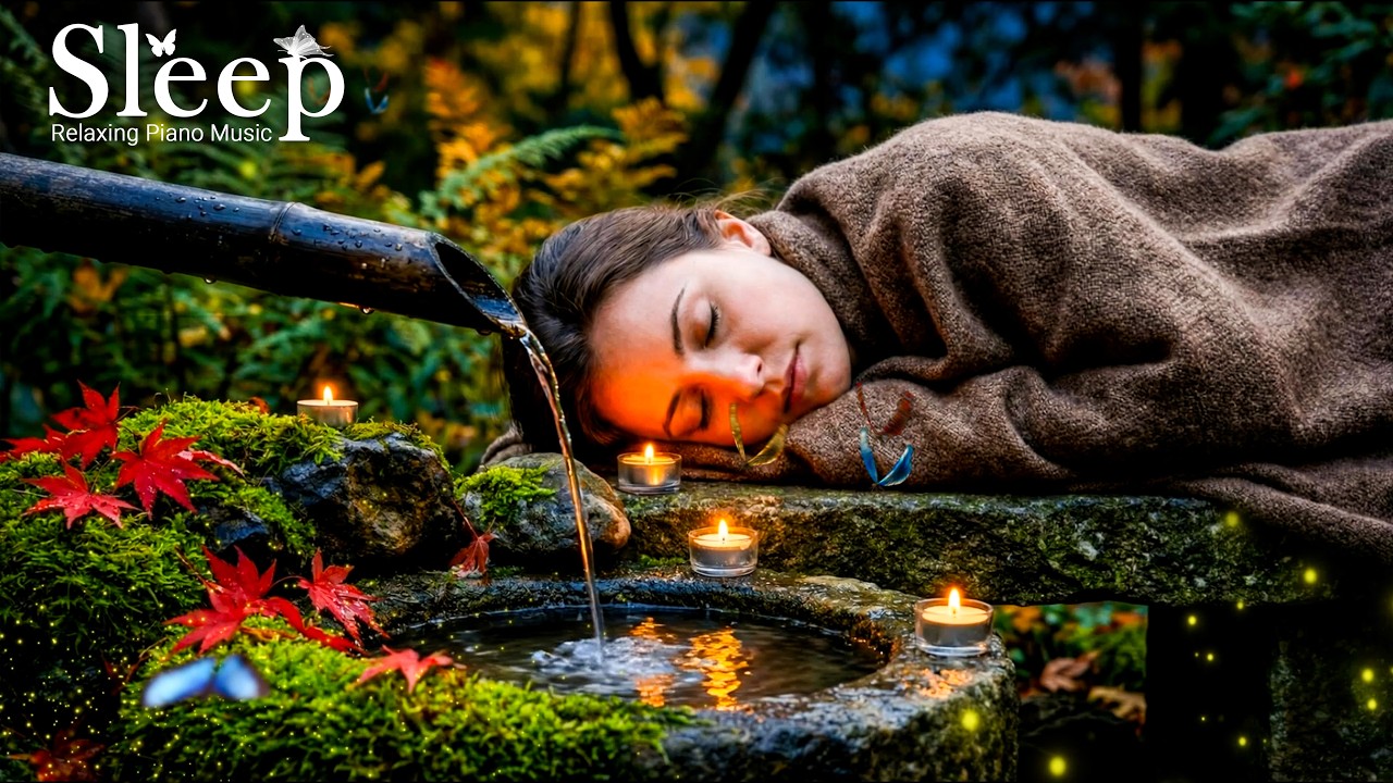 Sleep with Bamboo Water 🍁 Soothing Piano & Water Sounds 🌿 Night Peace