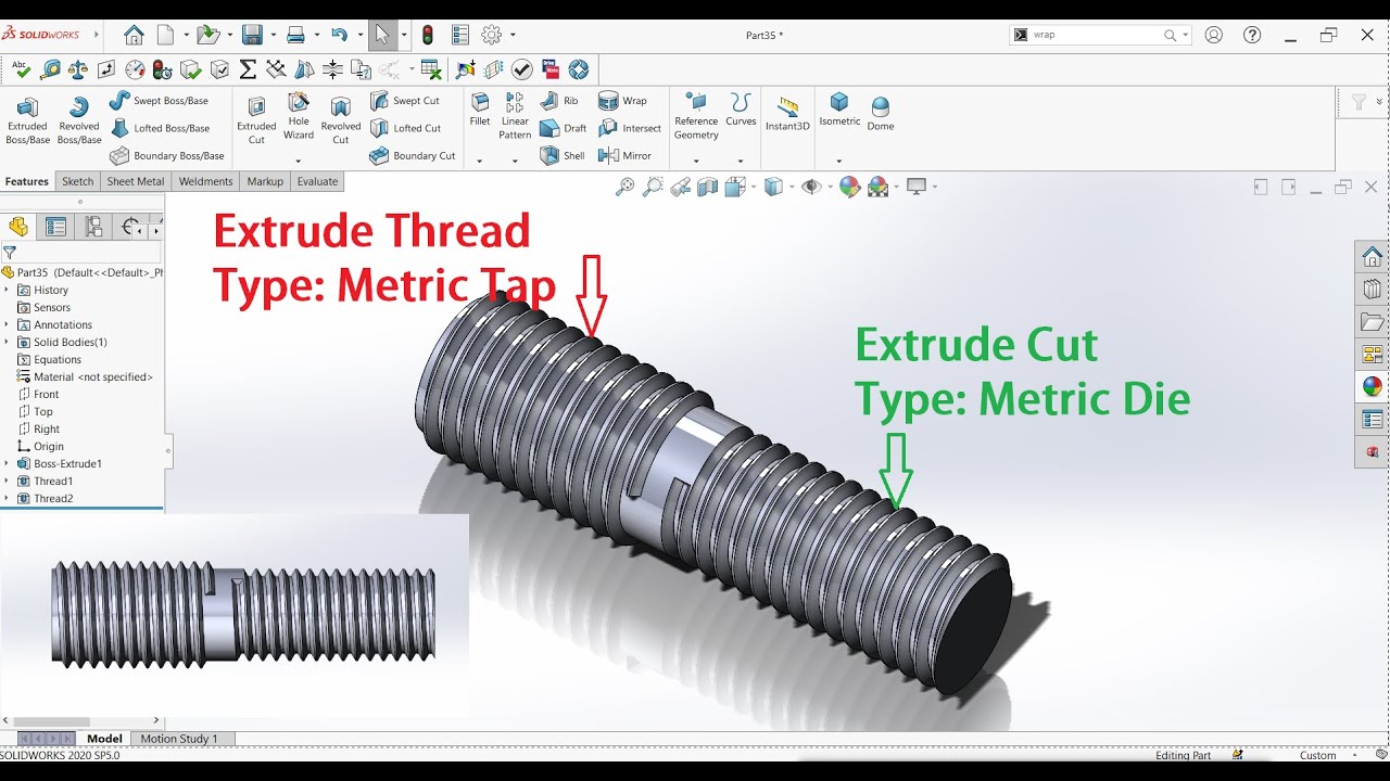 ✅Solidworks thread wizard | How to make metric die and metric tap thread in solidworks