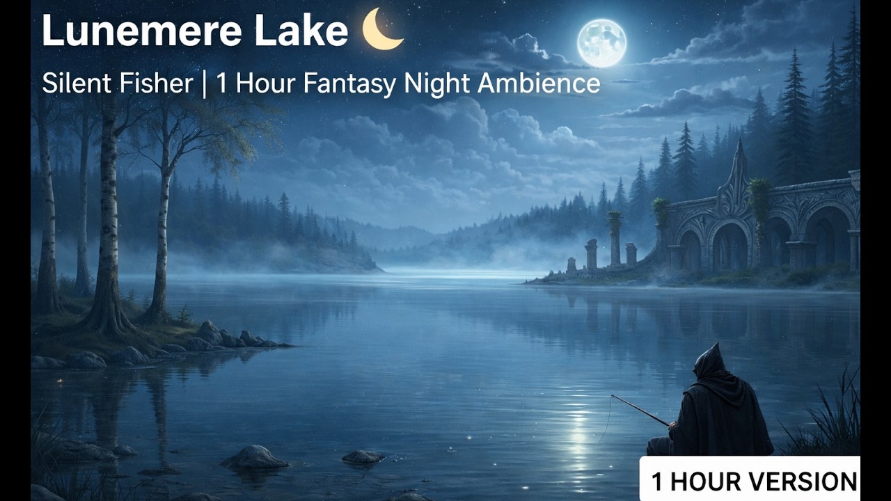 Lunemere Lake 🌙 Silent Fisher | 1 Hour Fantasy Night Ambience for Sleep & Relaxation