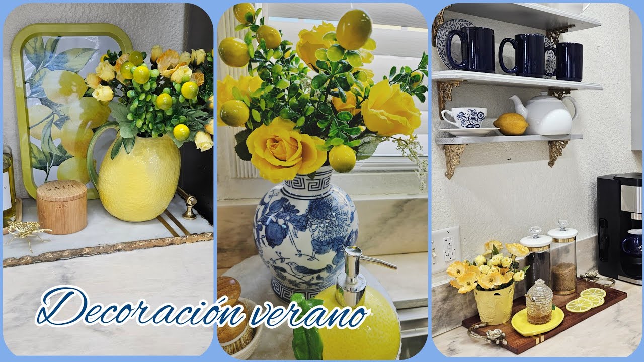 ideas para decorar en verano la estación del café y la cocina. decoración 2024 con  limones🍋🍋🍋