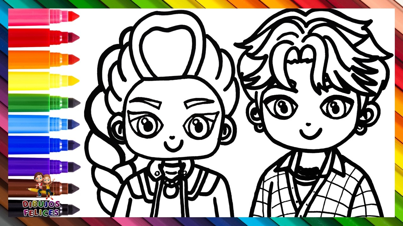 Dibuja Y Colorea A Rumi Y Jinu De K POP Demon Hunters 🧑‍🎤❤️👩‍🎤🎤✨😈👹🗡️🌈 Dibujos Para Niños