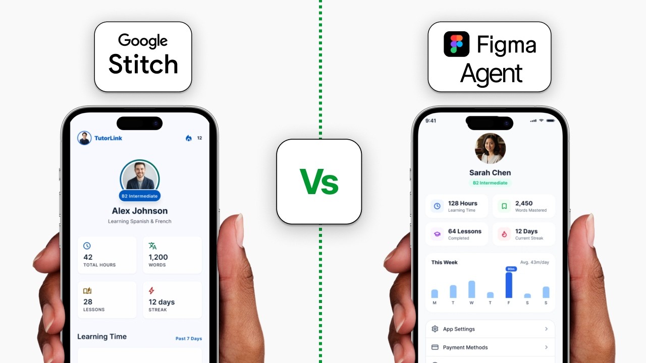 Google stitch Vs Figma Agent - Online tutoring language-learning app UI
