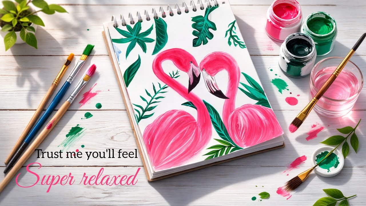 Amazing  Flamingo🦩for beginners | relaxing painting | step by step | #relaxing #flamingo #drawing