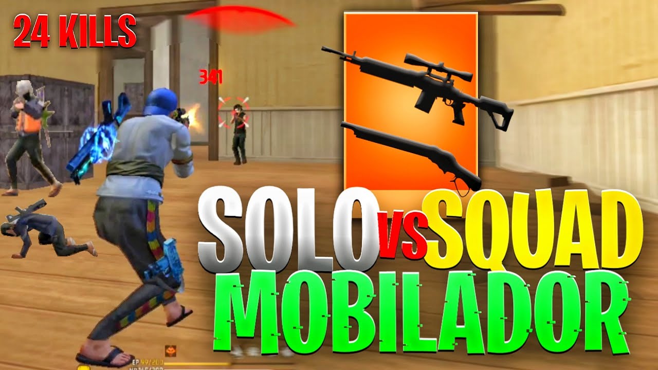 AMASSEI COM ESSAS ARMAS NO SOLO VS SQUAD RANQUEADA MOBILADOR!! 24 KILLS - FREE FIRE