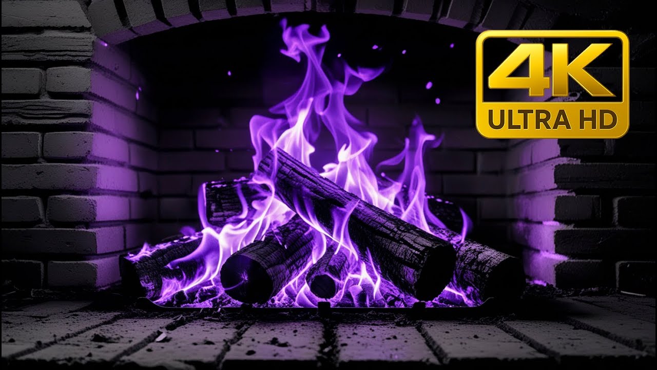 Mystical Purple Forest Fireplace &ndash; Violet Flame Ambience for Calm Nights and Deep Inner Peace