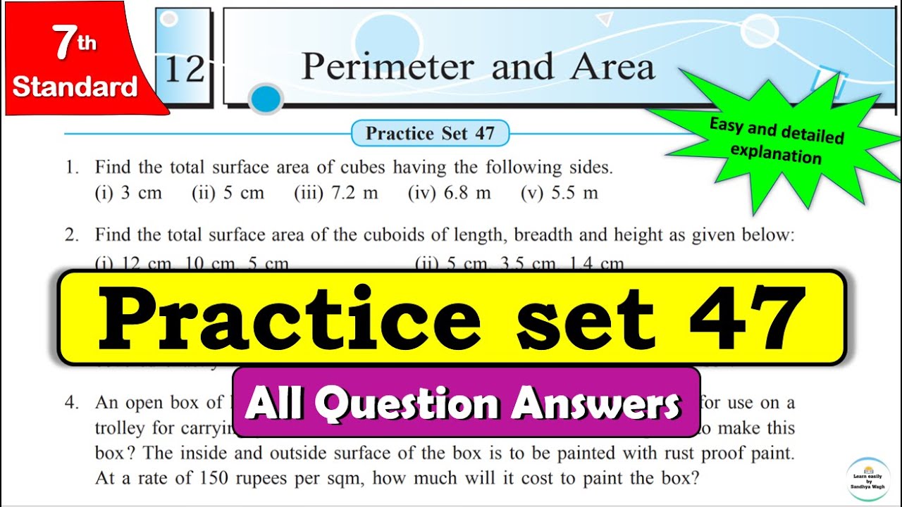 Practice Set 47 Class 7 | Chapter 12 Perimeter and Area | Maths | Maharashtra State Board