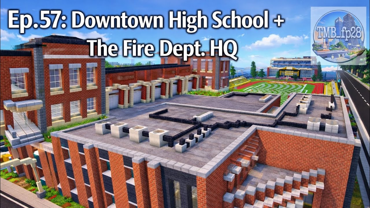 Building a City #57 // Northshore Valley: Downtown High School+Fire Dept. HQ// MCPE Showcase