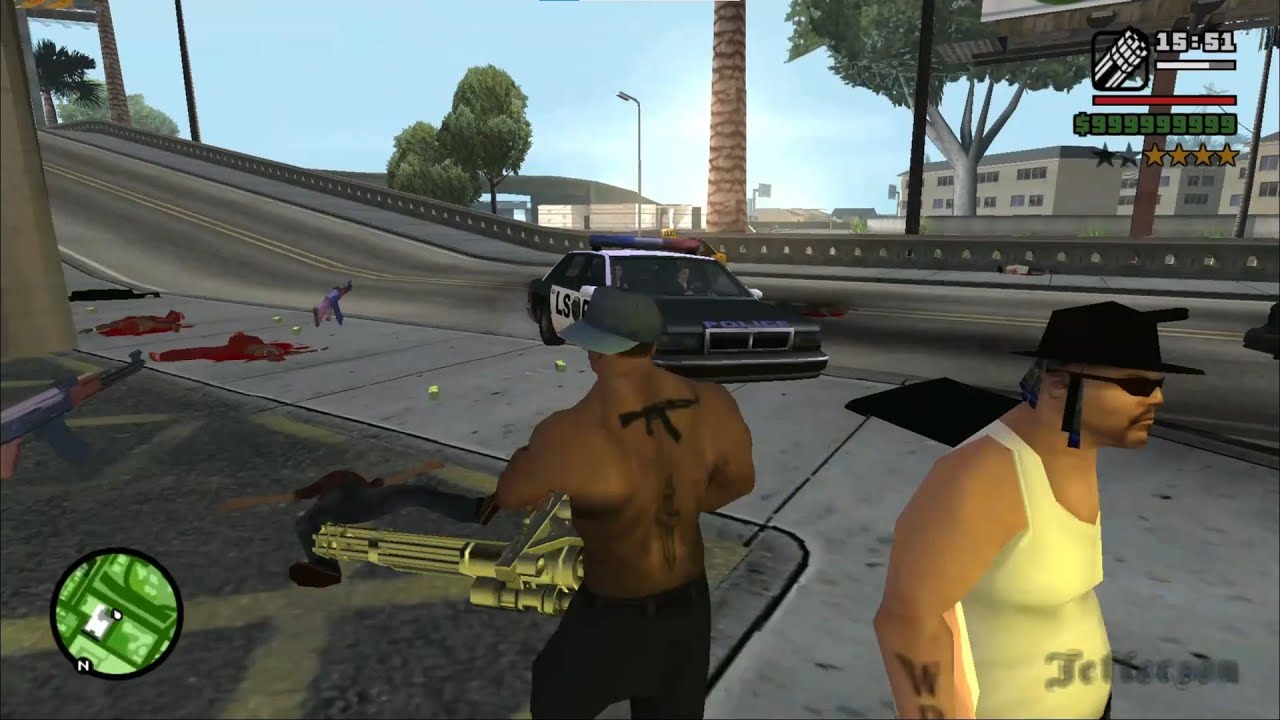 GTA SAN ANDREAS - CJ tries to provoke the police to start a war with the military army