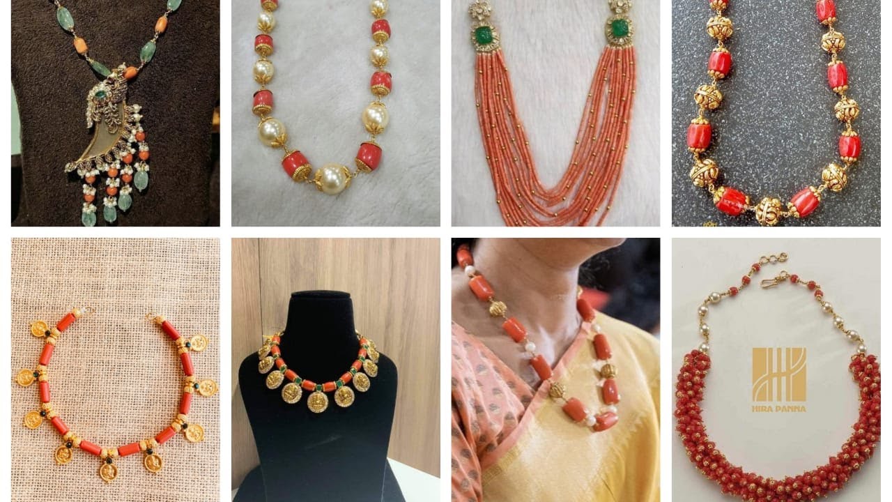 Coral Beads Jewellery Designs In Gold With Weight||Lightweight Gold Coral Beads|| Gold Pagadala mala