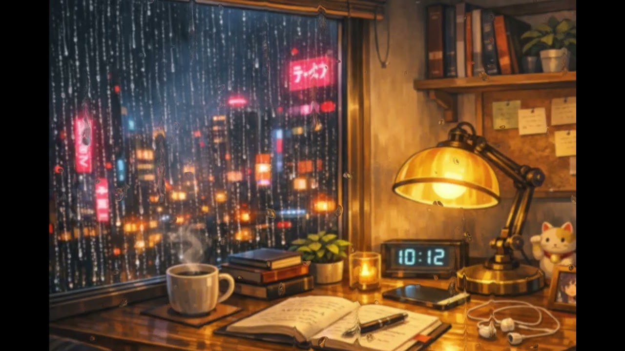 Rainy Night Study Room | Cozy Desk Ambience & Rain Sounds for Focus (2 Hours)