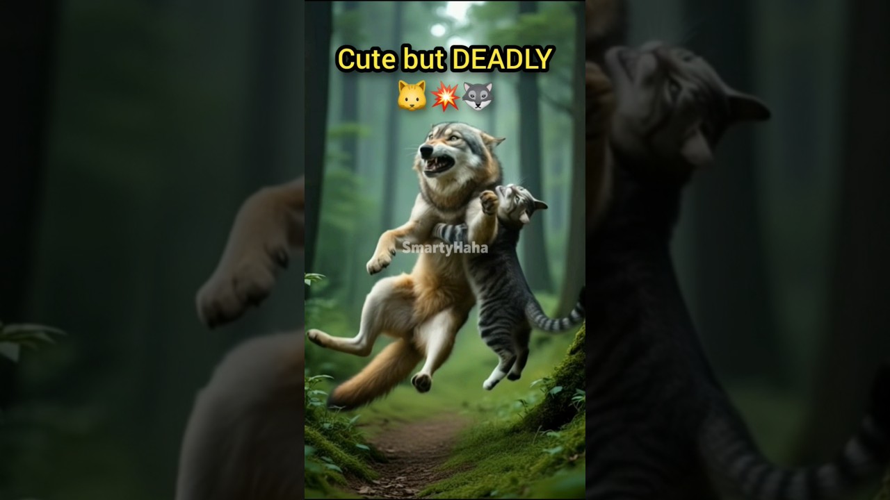 Cat vs Dog Funny Video Fight (But It&rsquo;s Actually a Wolf! 🐱🐶🐺) | Funny AI Animated Shorts