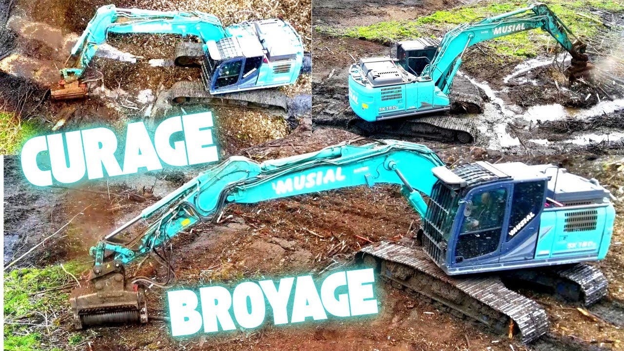 Curage/broyage Premier chantier de l'année très compliqué pour cette future plantation de peuplier, 