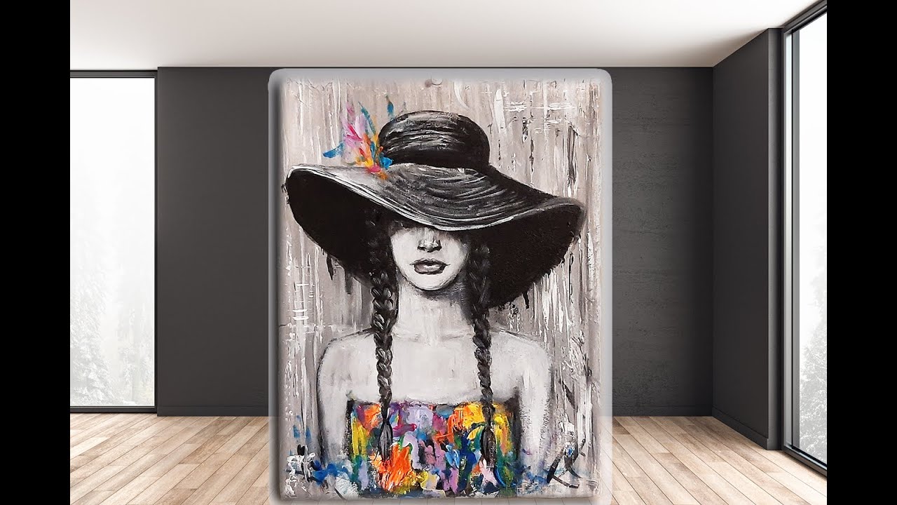 A Girl hiding under a Hat / Step by Step Abstract/ Acrylic Painting for beginners   /MariaArtHome