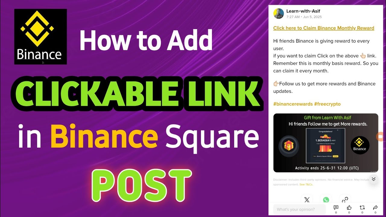 How to Add Link In Binance Square Post | Binance Square Clickable Post | Binance Swuare
