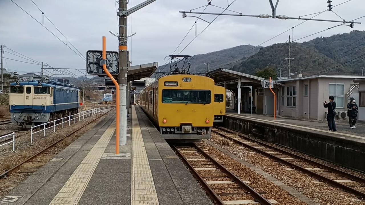 岡山115系G編成赤穂線播州赤穂行き備前片上駅到着～岡山行き到着から互いに発車【其の弐】(うっかり停止させたので其の壱から続く)