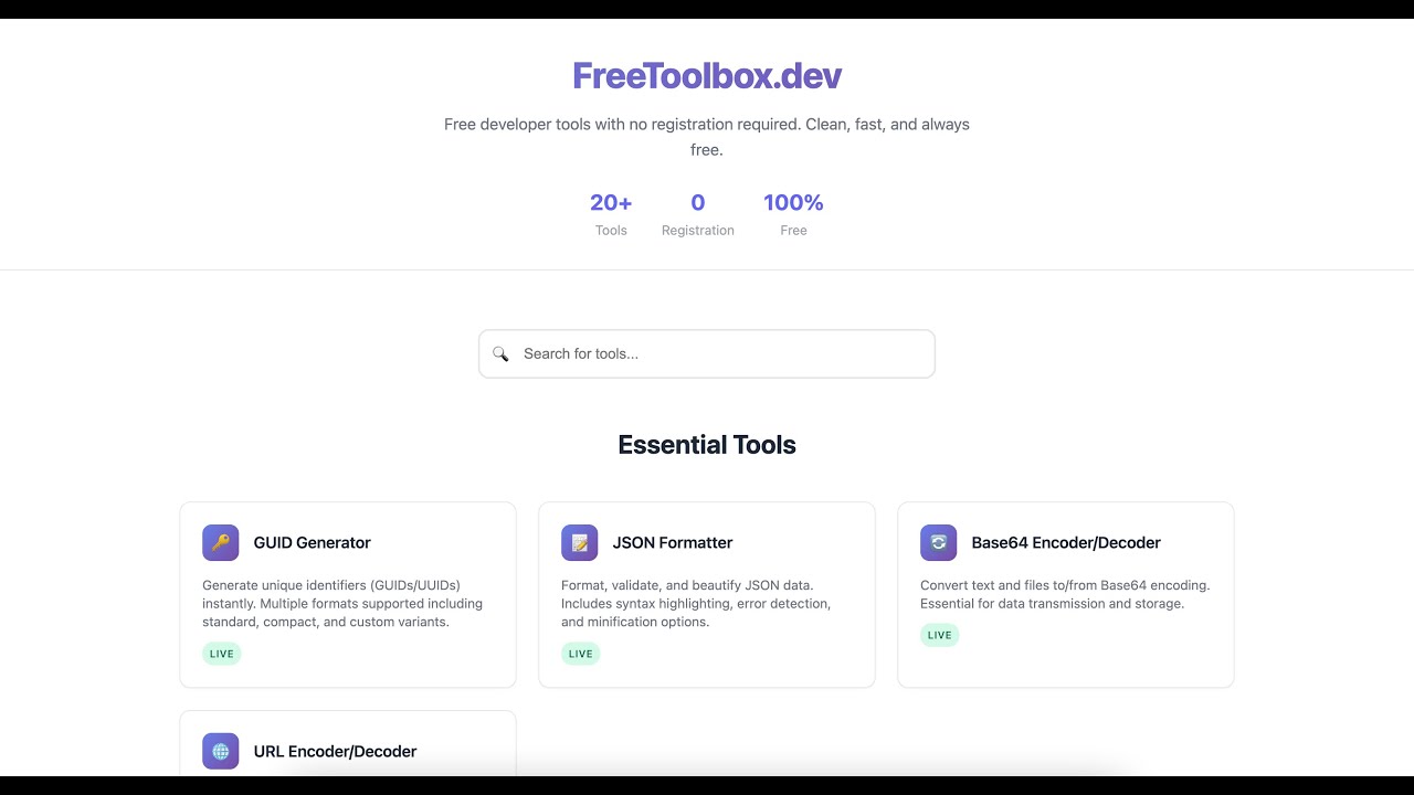 FreeToolbox.dev - Free Developer Tools | No Registration Required