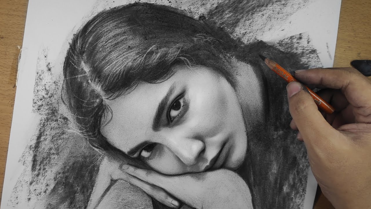 Realistic Charcoal Portrait Drawing Expressionism
