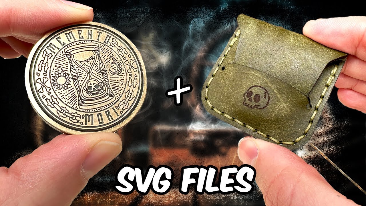 Laser engrave this coin. Laser cut this leather pouch. Use my SVG files.
