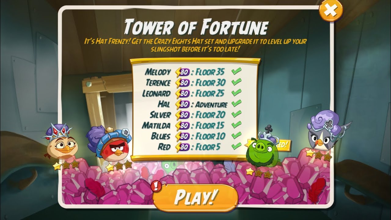 Tower of Fortune - Day 1 for the Crazy Eights Hat Set (rerun) - Angry Birds 2