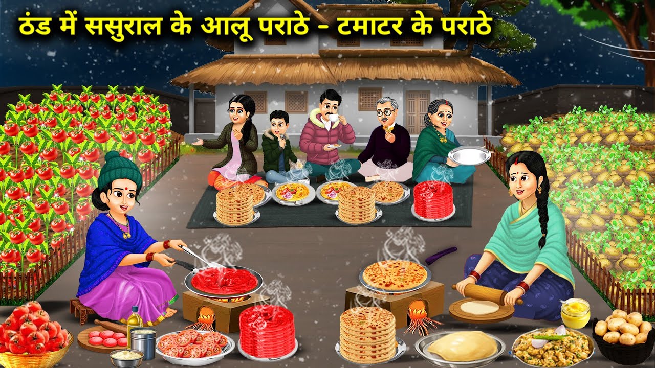 ठंड में ससुराल के आलू पराठे - टमाटर के पराठे || In-Laws' Aloo Paratha - Tomato || Cartoon Video 