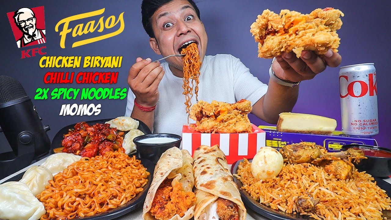 KFC Double Down with Chicken Biryani, 2X Spicy Noodles, Momos, Chilli Chicken, Rolls & Cheesecake