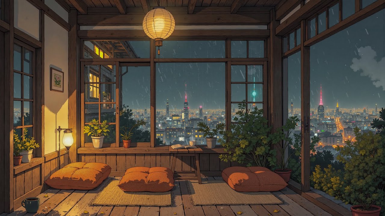 Quiet Rain Outside the Window 🌙 Japanese Wooden Room | Lofi Sounds for Sleep & Calm Mind