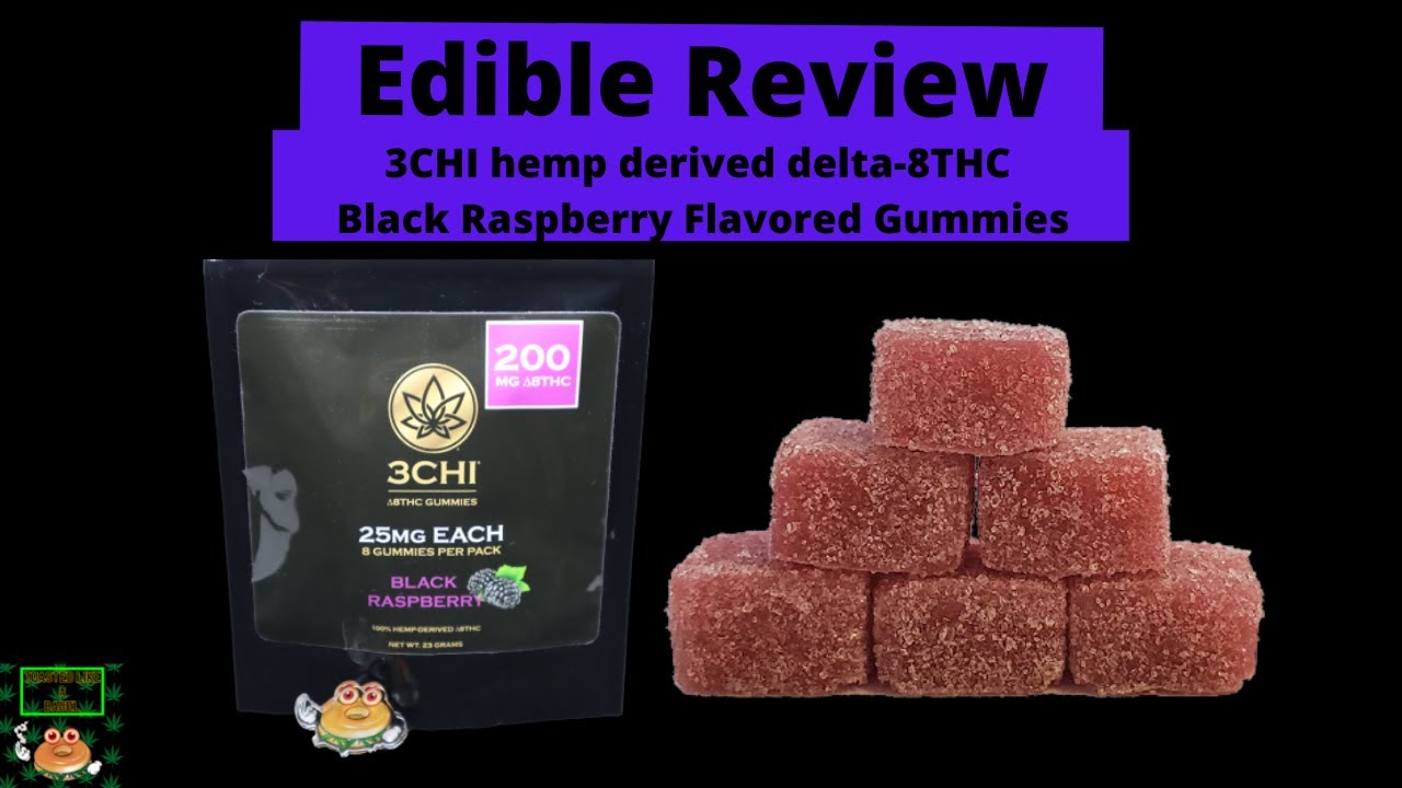 Edible Review: 3CHI hemp derived delta-8THC Black Raspberry Flavored Gummies