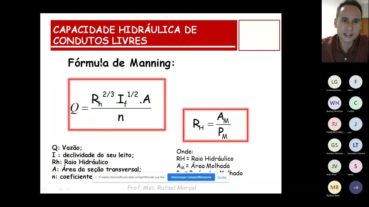 Hidráulica - Estimativa de vazão de condutos livres - Equação de Manning