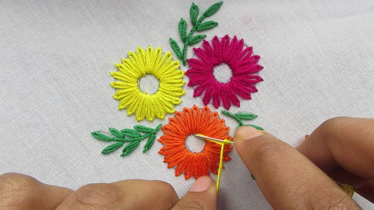 Hand Embroidery,Modern Lazy Daisy Stitch,beautiful flower Embroidery