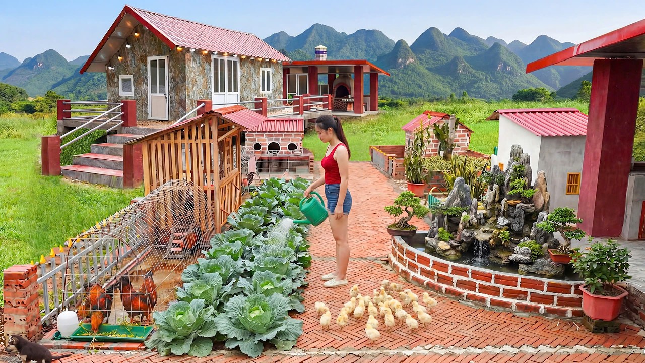 Woman Lays Bricks to Build a Beautiful Walkway & Grows Vegetables by The Chicken Coop