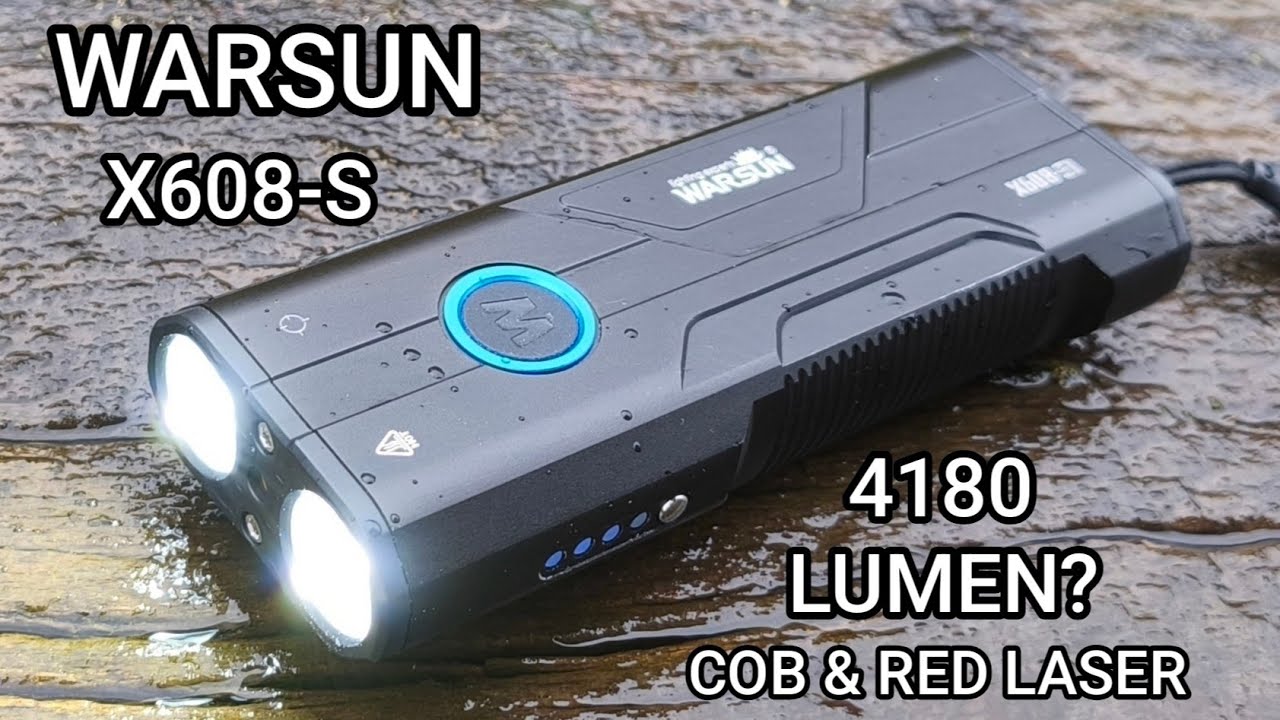 WARSUN X608-S Led Taschenlampe 4180 Lumen Red Laser & COB Light Review Test Flashlight Beamshots