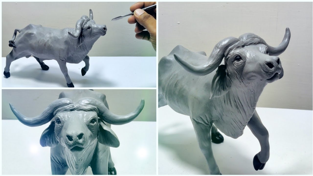 Sculpture - How to make water buffalo with clay