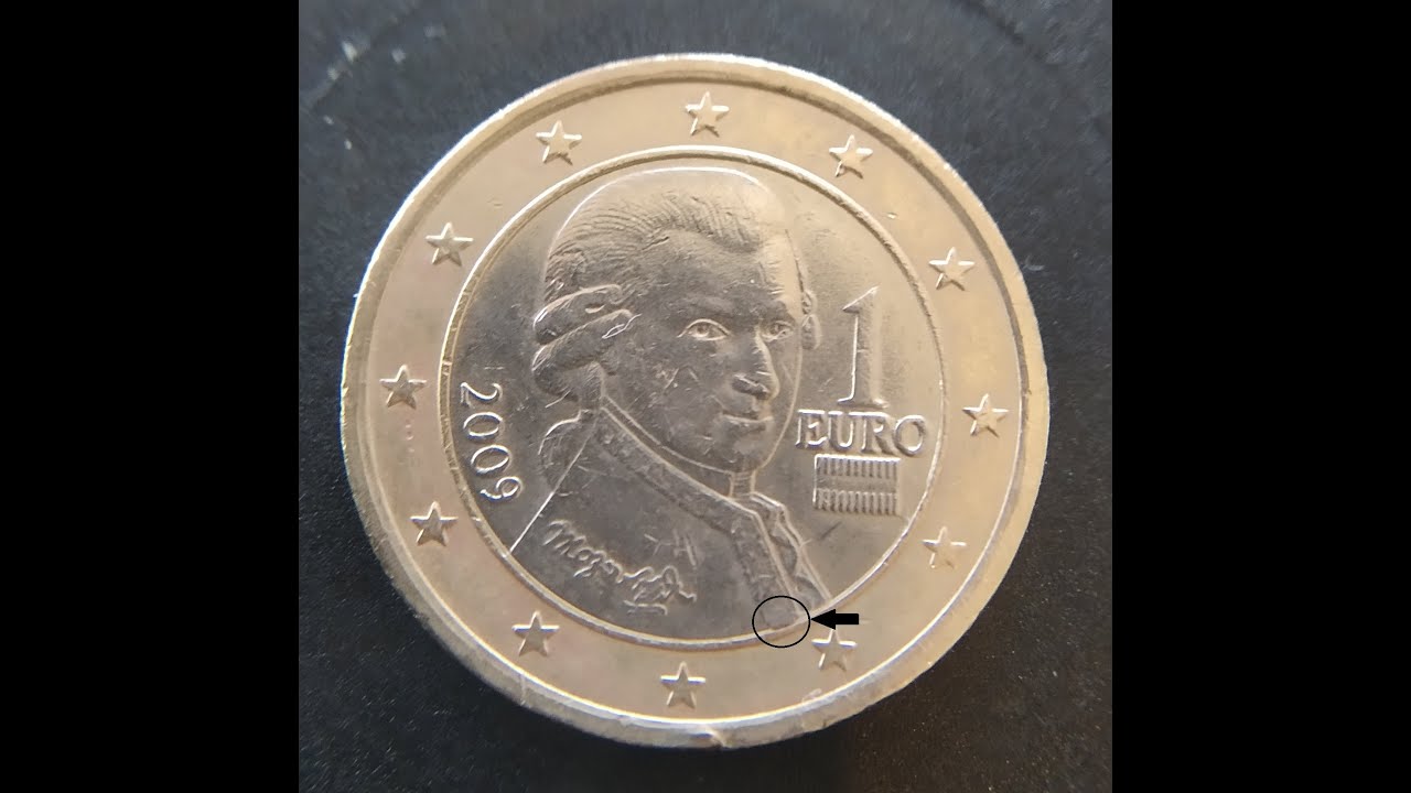 1 Euro (2nd map) error coin from Austria 2009.Struck error extra metal material.(No 32).