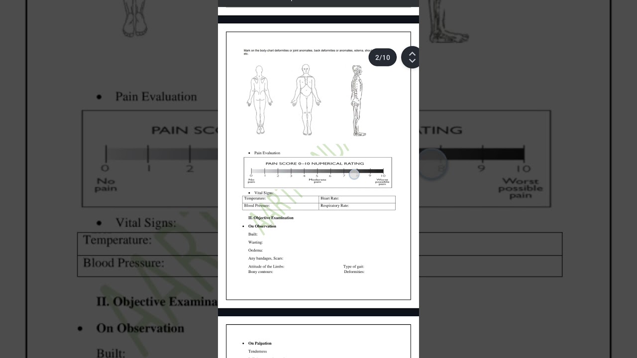 MPT | evaluation form | Musculoskeletal disorders and sports | physiotherapy assessment | revision