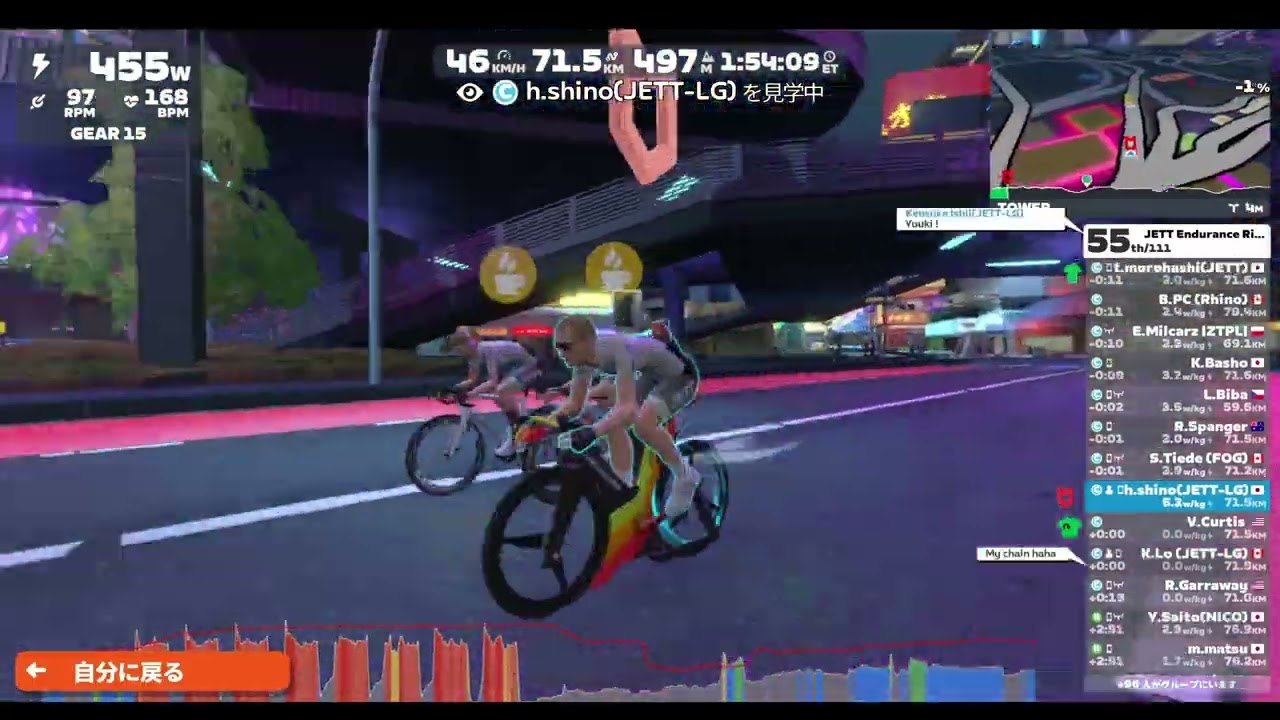 2026 02 22Zwift JETT Endurance Ride 100km 2.5~3.3w/kg (C) on Neokyo All-Nighter in Makuri Islands