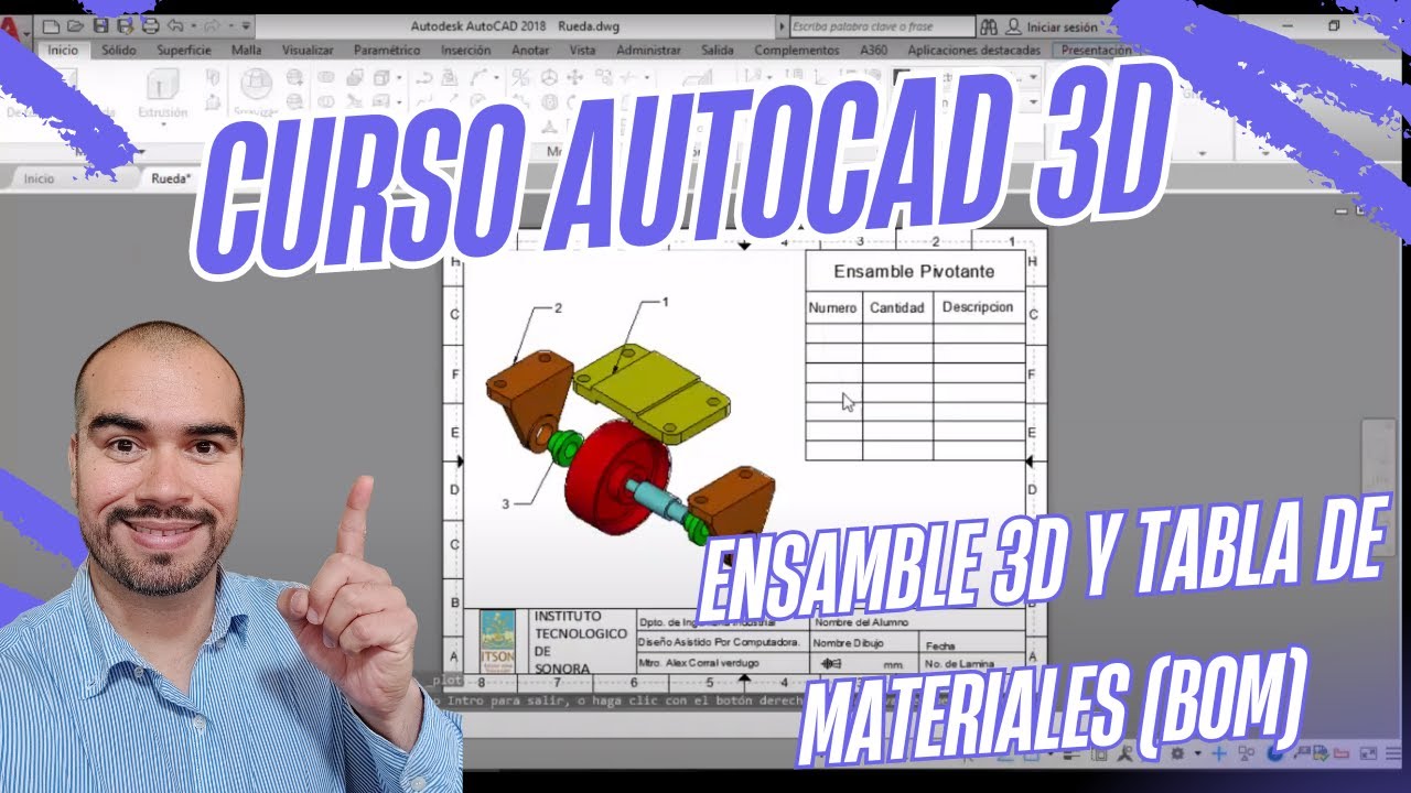 ENSAMBLE en AUTOCAD 3D y TABLA de MATERIALES (BOM)