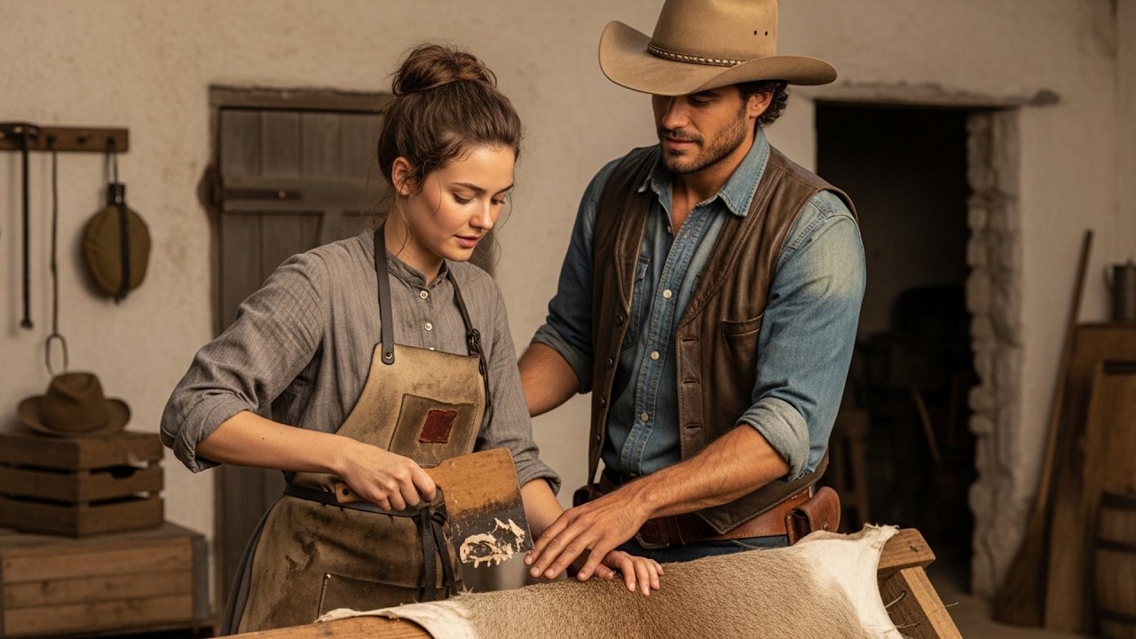 The Cowboy Found Her Attempting To Tan Leather On Her Own, He Offered To Help Her Learn It Right