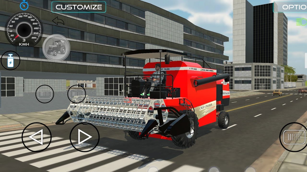 New harvesting combine machine in city 