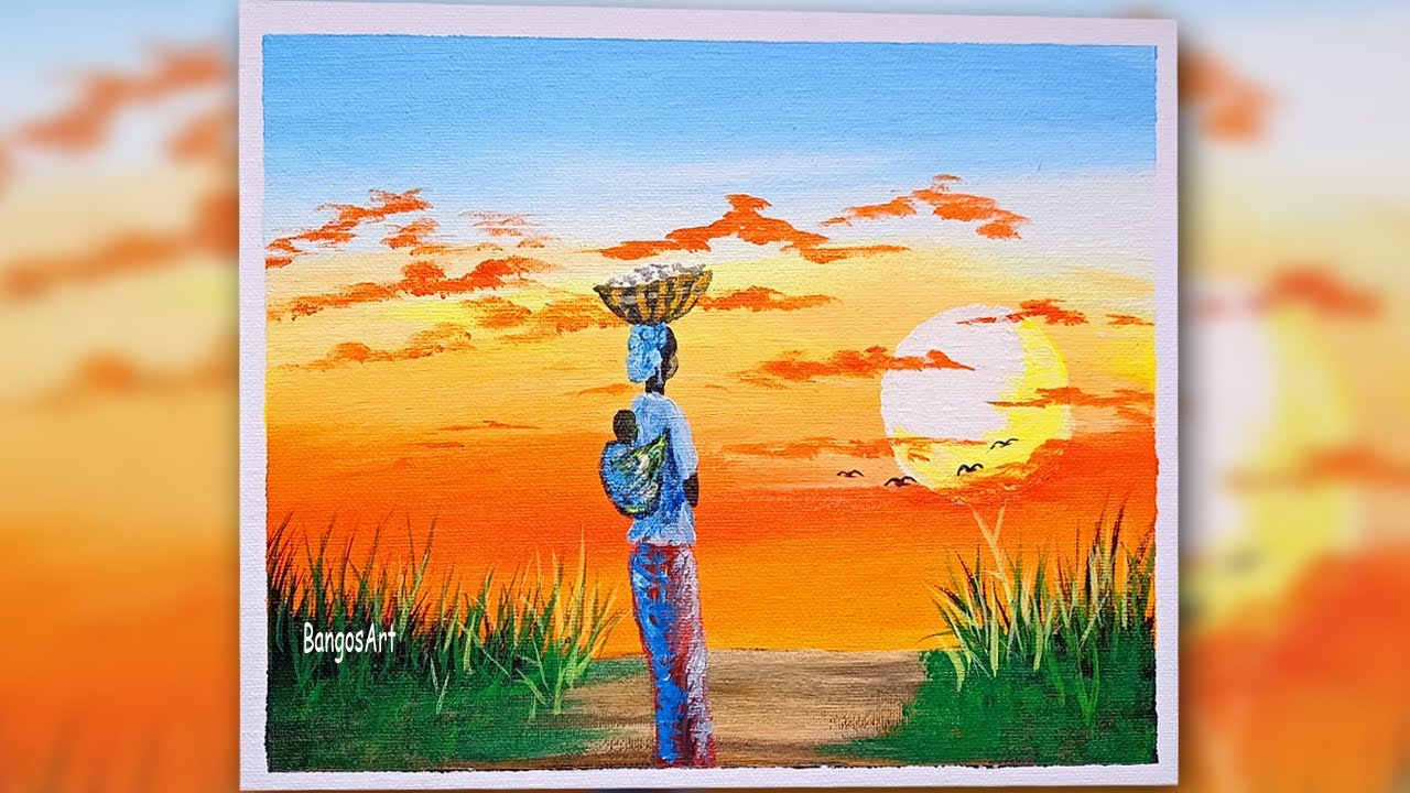 Peinture acrylique facile pour débutants -Retour au Village - (Peinture africaine)- Bangos #art