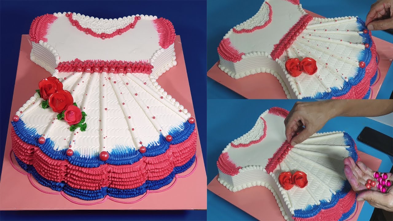 Cute Girl's Dress Shaped Cake Decorating