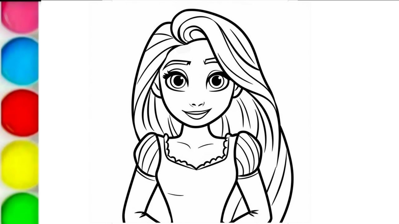 rapunzel princess drawing and colouring for kids, how to draw rapunzel princess, Disney princess