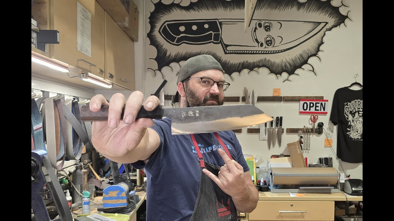 Regrinding a Hatsukokuro Kurogane Bunka for Our Monthly Knife Giveaway.  ENTER TO WIN!