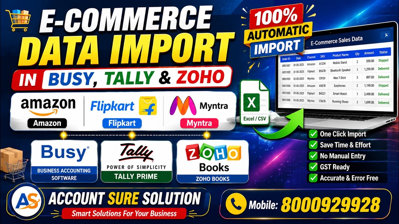 E-Commerce Data Import in BUSY, Tally & Zoho: Amazon, Flipkart, Myntra | 8000929928