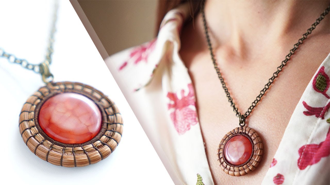How to Make a Pine Needle pendant with Red Agate Stone | Handmade Necklace