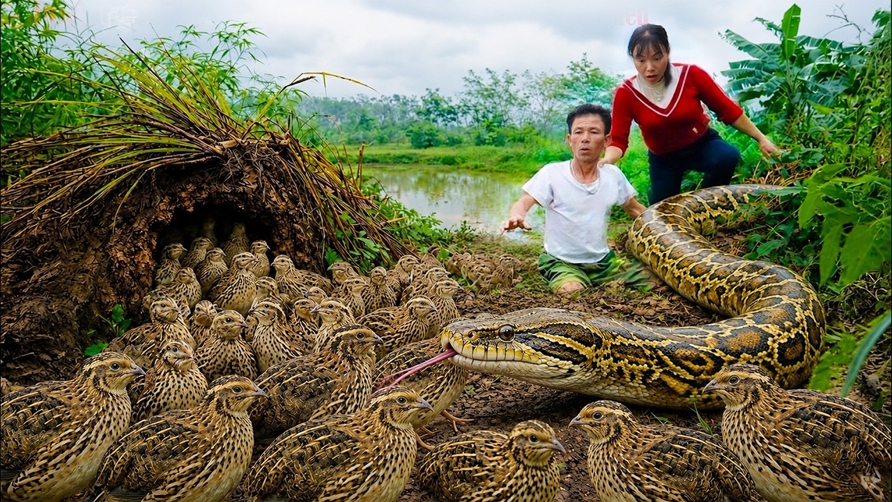 72 Hours of Terror – Harvesting 1000+ Wild Quail for Sale When a Giant Python Suddenly Attacks! 🐍😱