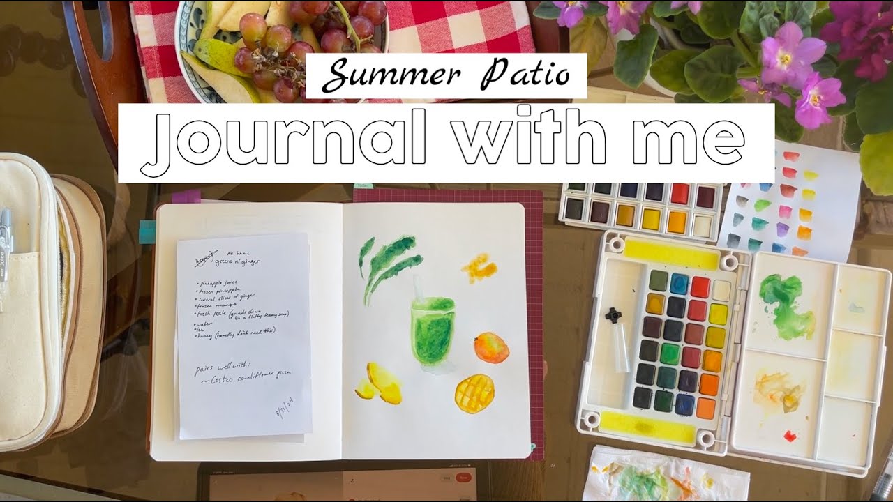 🌼 Summer patio - food journal with me + watercolor illustrations