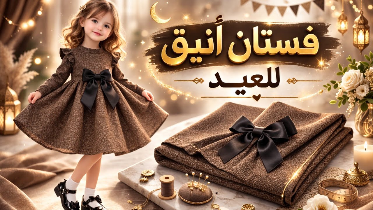 خياطة فستان عيد للبنات👗 موديل راقي بقماش شتوي