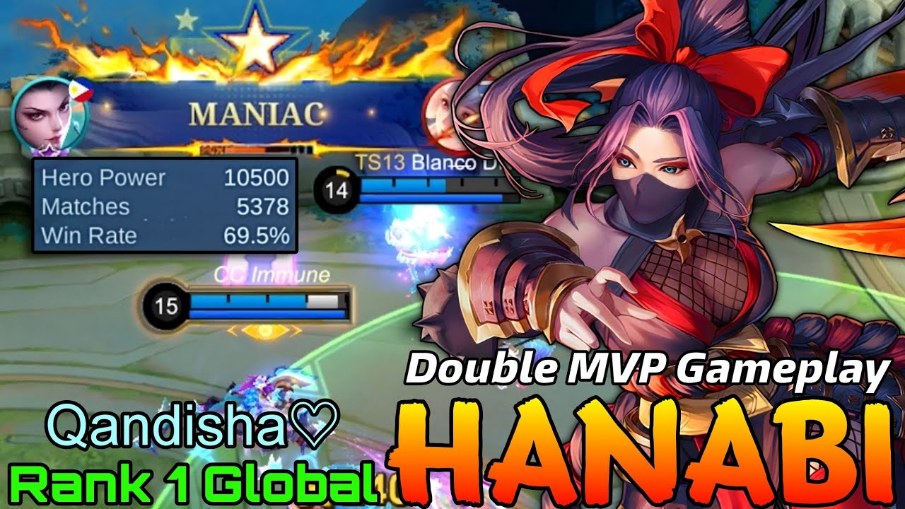 MANIAC! 5,300+ Matches Hanabi Double MVP Gameplay - Top 1 Global Hanabi by Qandisha♡ - Mobile Legend