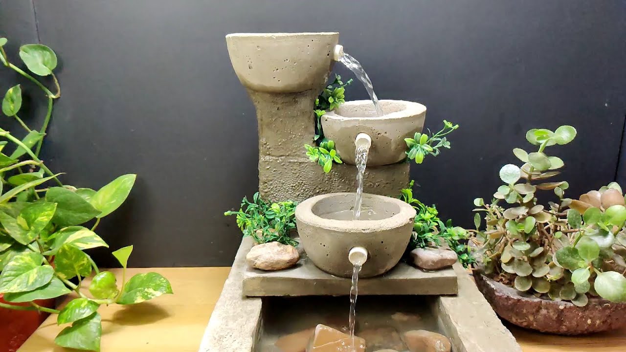 Beautiful cemented indoor waterfall fountain water fountain making at home