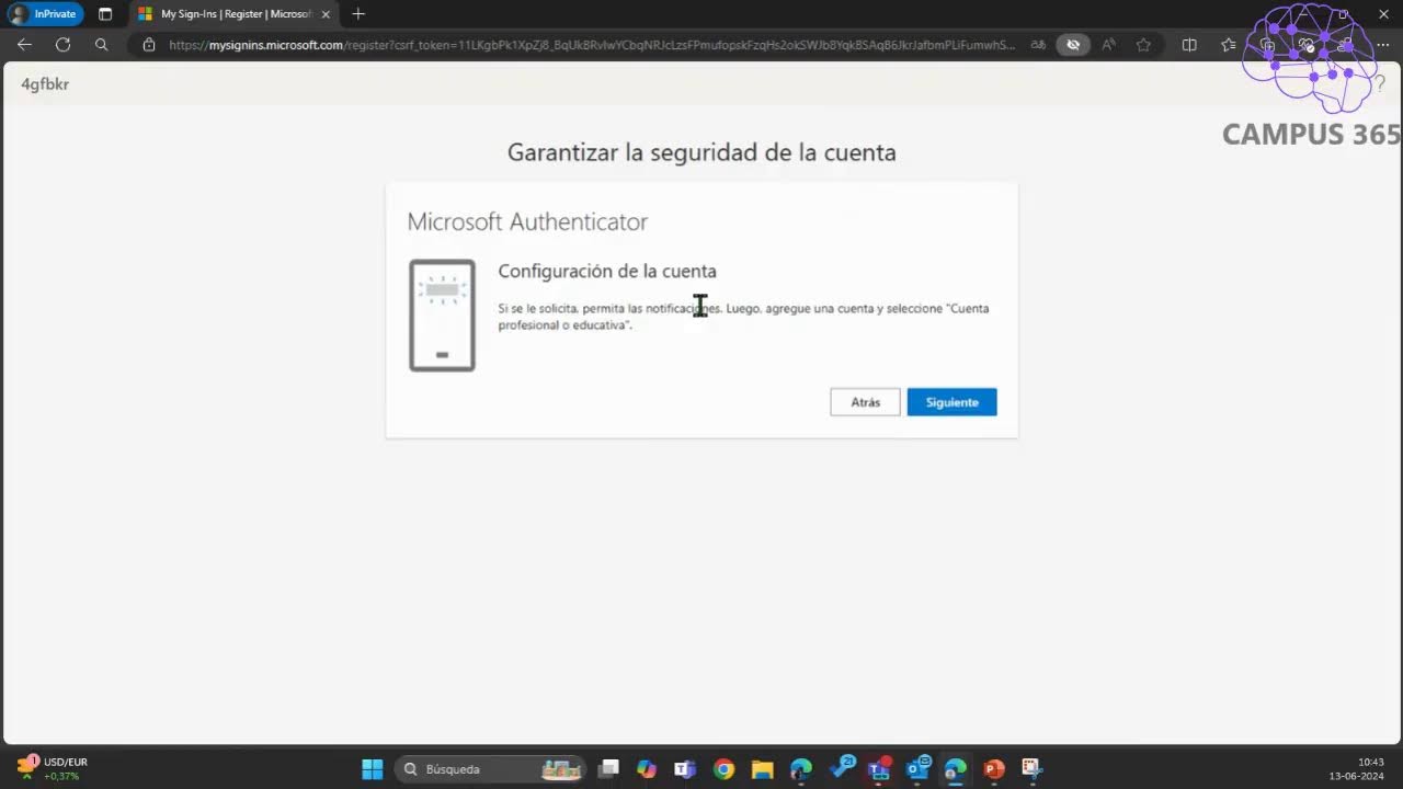 103: Breve reseña de uso de inicio de Microsoft Authenticator en tu cuenta corporativa